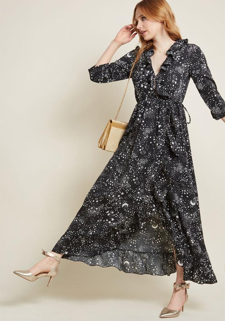 Modcloth Stylish Seeker Ruffled Maxi Dress In M