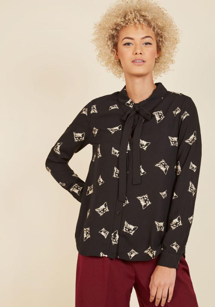 Modcloth Enviable Occupation Top In Kittens