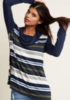 Modcloth Striped Cowl Neck Tunic In Navy In L