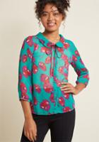 Modcloth Sheer Button-up Tie-neck Top In Jade Florals