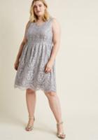 Modcloth V-neck Lace Fit And Flare Dress In Smoke In 1x