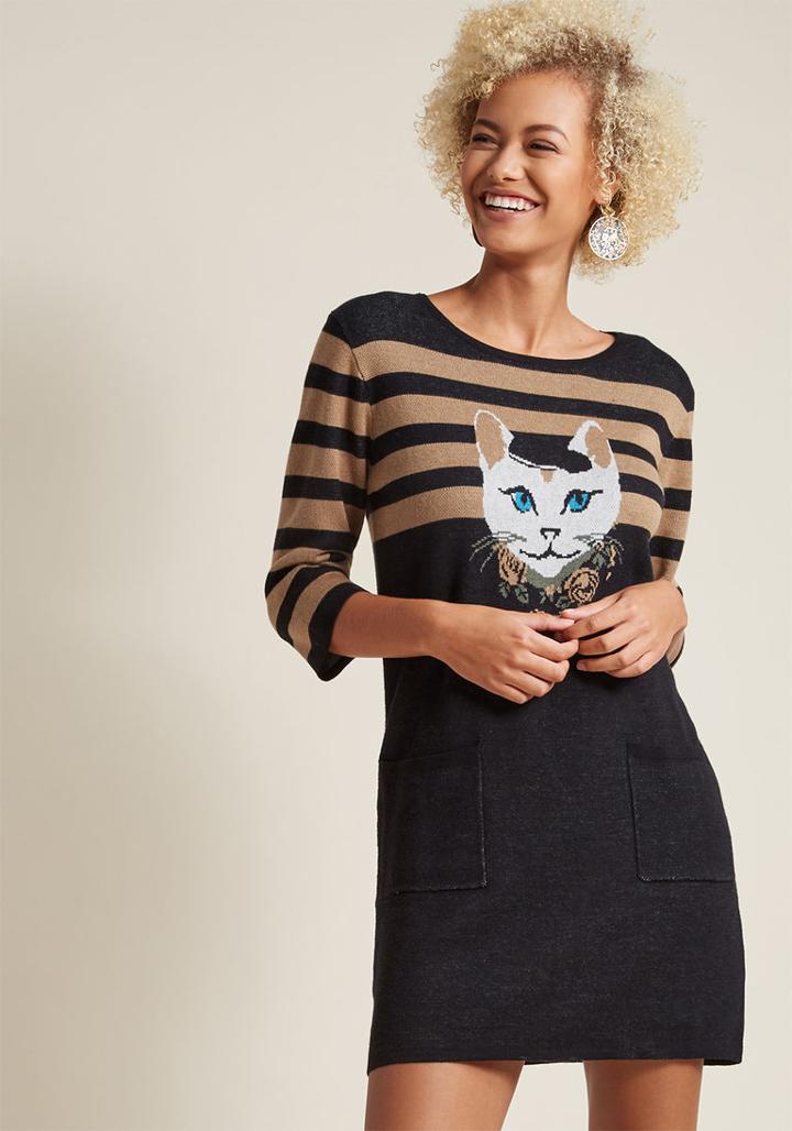 Modcloth Well-styled Feline Sweater Dress In M