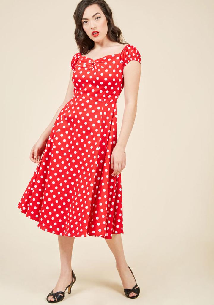 Modcloth Got The Dots For You Midi Dress In Candy Apple In Xxl