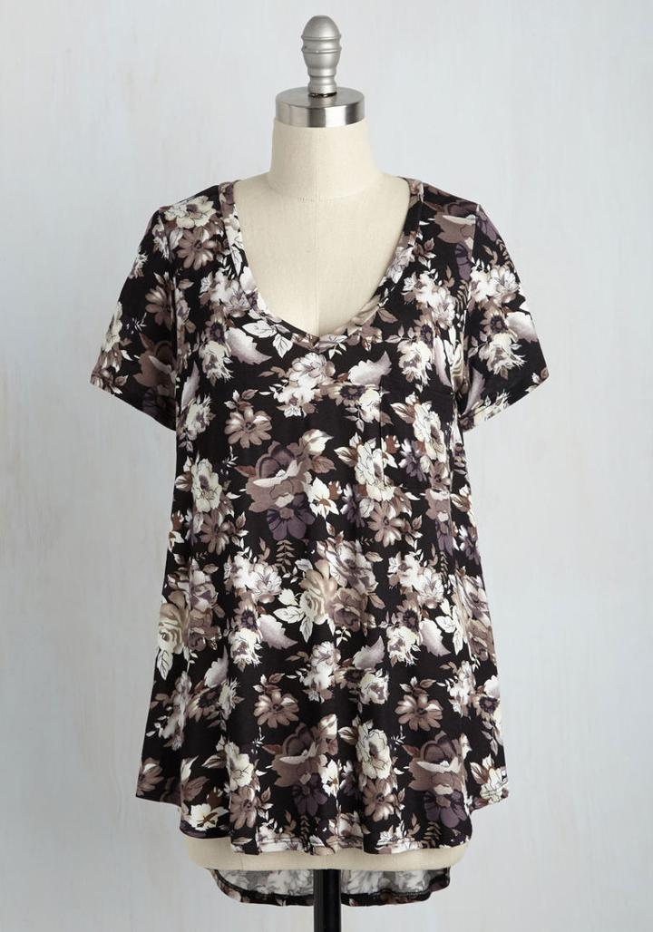 Modcloth Packing Preserves Knit Top In Black Blooms In 2x