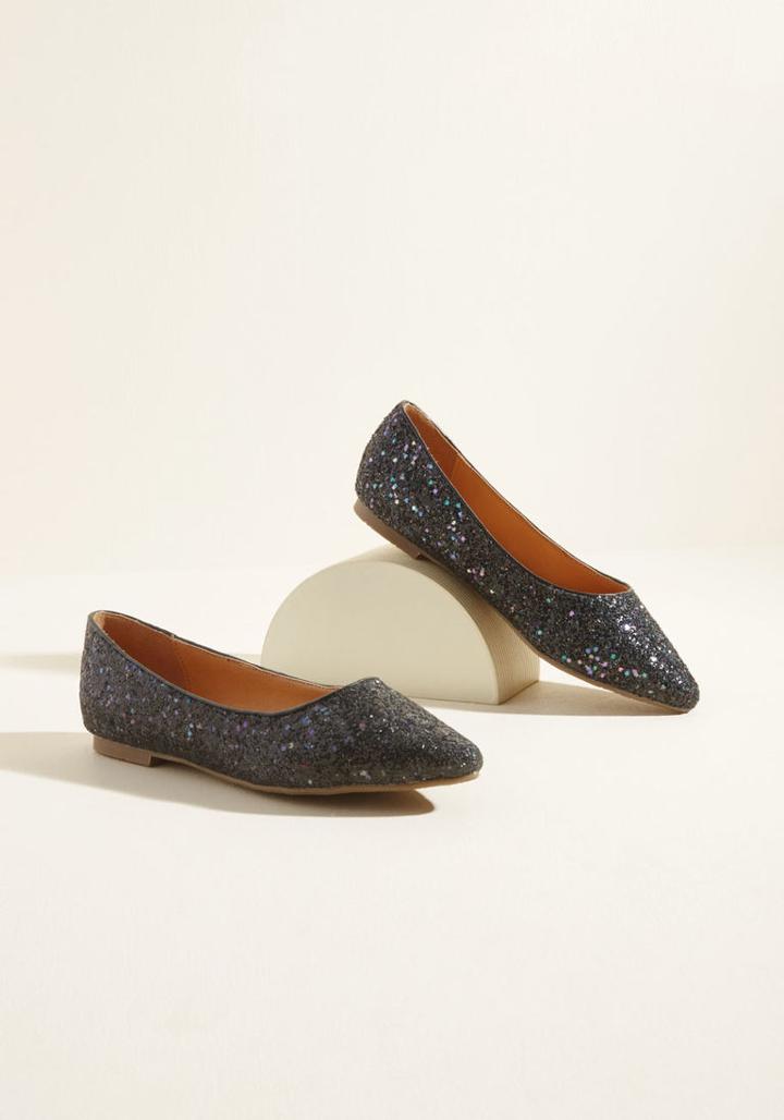 Modcloth Automatic Admiration Glitter Flat In Black In 6