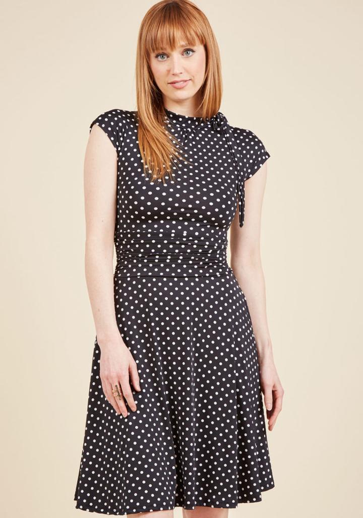 Modcloth Dance Floor Date A-line Dress In Black Dots
