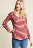 Modcloth Waffle Knit Henley Top In Striped Red