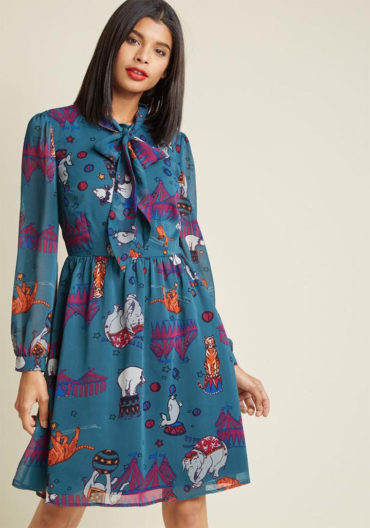 Modcloth Chiffon Tie Neck Shirt Dress In M