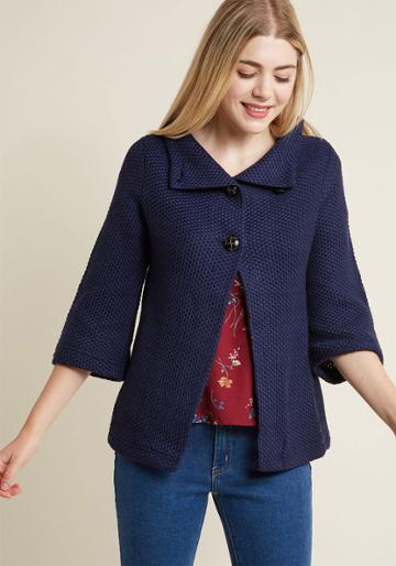 Modcloth Corner Coffee Shop Cardigan In Navy In 2x