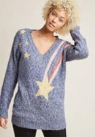 Modcloth Oversized Sweater With Shooting Star Detail In 3x