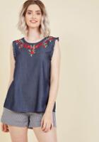 Modcloth Effortlessly Embroidered Sleeveless Top In Xxs