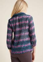 Modcloth Sheer Button-up Tie-neck Top In Ballerinas In Xl