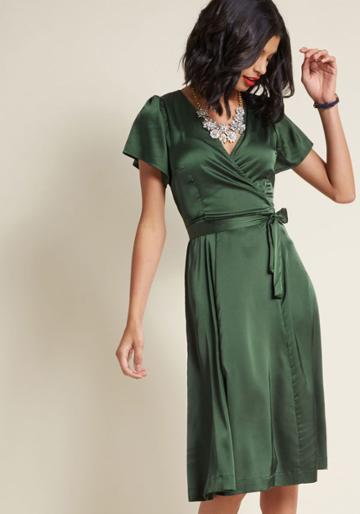 Louche Louche Satin Midi Wrap Dress In 14 (uk)
