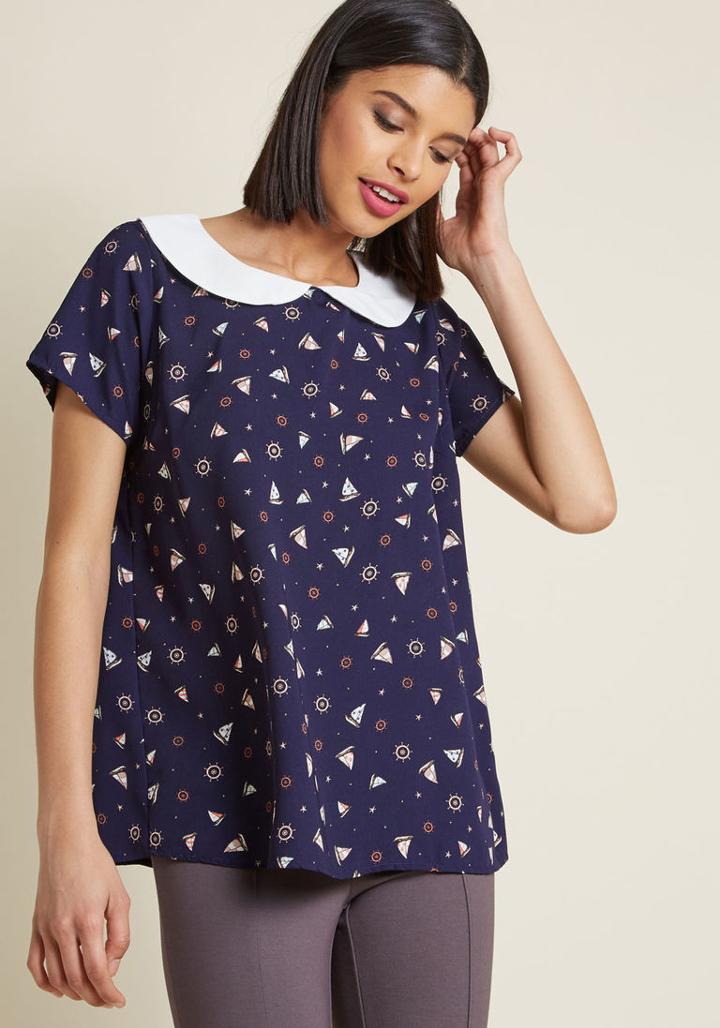 Modcloth Collar Outside The Lines Top In Nautical In Xl