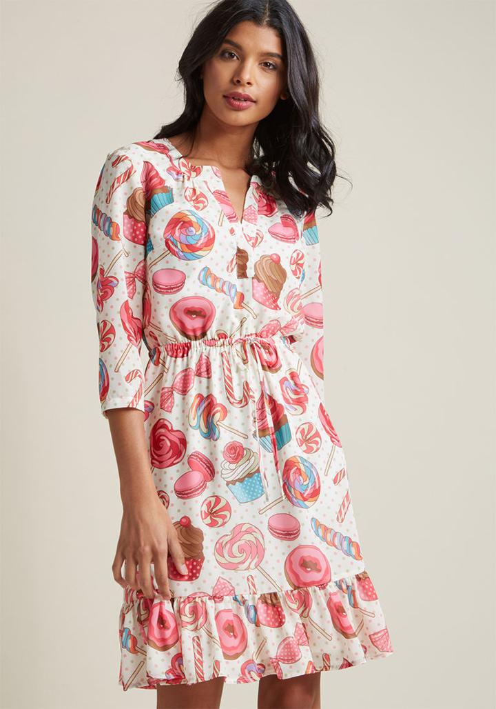 Modcloth Chiffon Shirt Dress With Ruffle Hem In Sweets In 4x