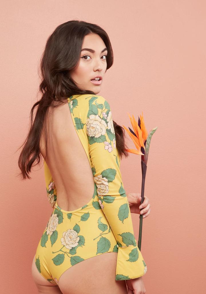 Highdivebymodcloth Offbeat Belle Long Sleeve One-piece Swimsuit In Xl