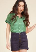 Modcloth Darling In Dots Button-up Top In Clover