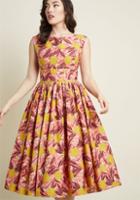 Modcloth Fabulous Fit And Flare Dress With Pockets In Coral Floral In 2x