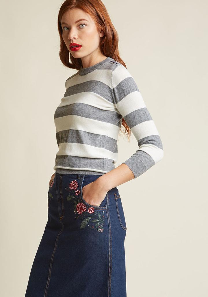Modcloth Charter School Pullover Sweater In Grey Stripes In Xl