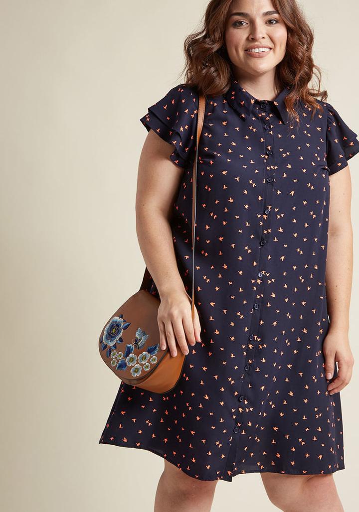 Modcloth Flutter Sleeve Collared Shirt Dress In Xl