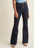 Modcloth Button Fly Flare Jeans In Dark Wash In M