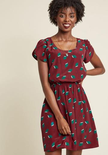 Modcloth Oh My Gosh A-line Dress In Library In S