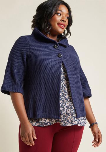 Modcloth Corner Coffee Shop Cardigan In Navy In 1x
