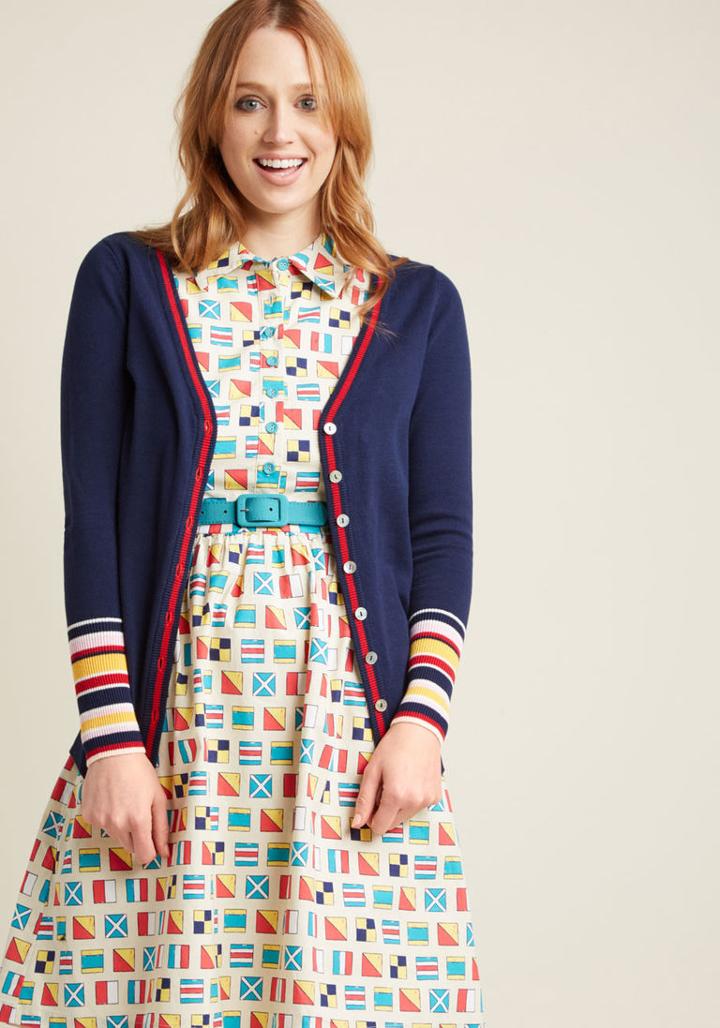 Modcloth Sleeve It To Me Striped Cardigan In Navy In M
