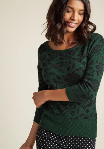 Collectif Collectif Intarsia Charm Floral Sweater In Xs