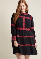 Modcloth Applique-outlined Long Sleeve A-line Dress In Black In M