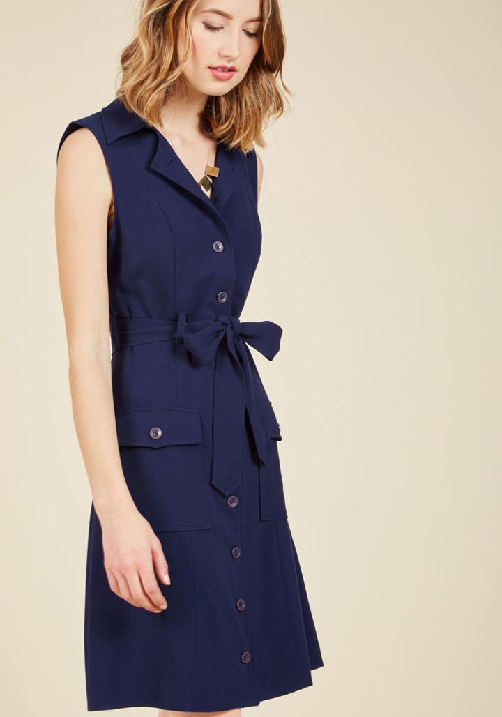 Modcloth Engaging Editorialist Shirt Dress In Navy In L