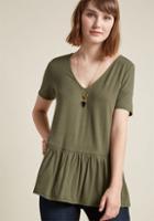 Modcloth Just Effortless Peplum Top In Olive In M