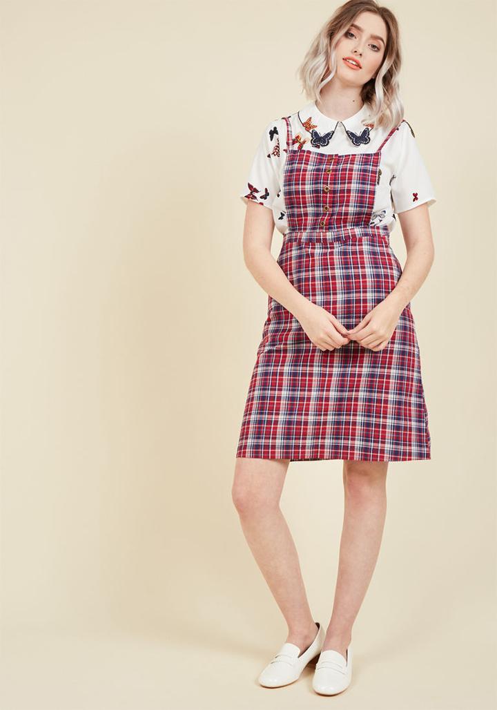 Modcloth Penchant For Pockets Plaid Jumper In Xxs