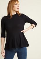 Modcloth Mock Neck Knit Top With Cropped Sleeves In Black In M