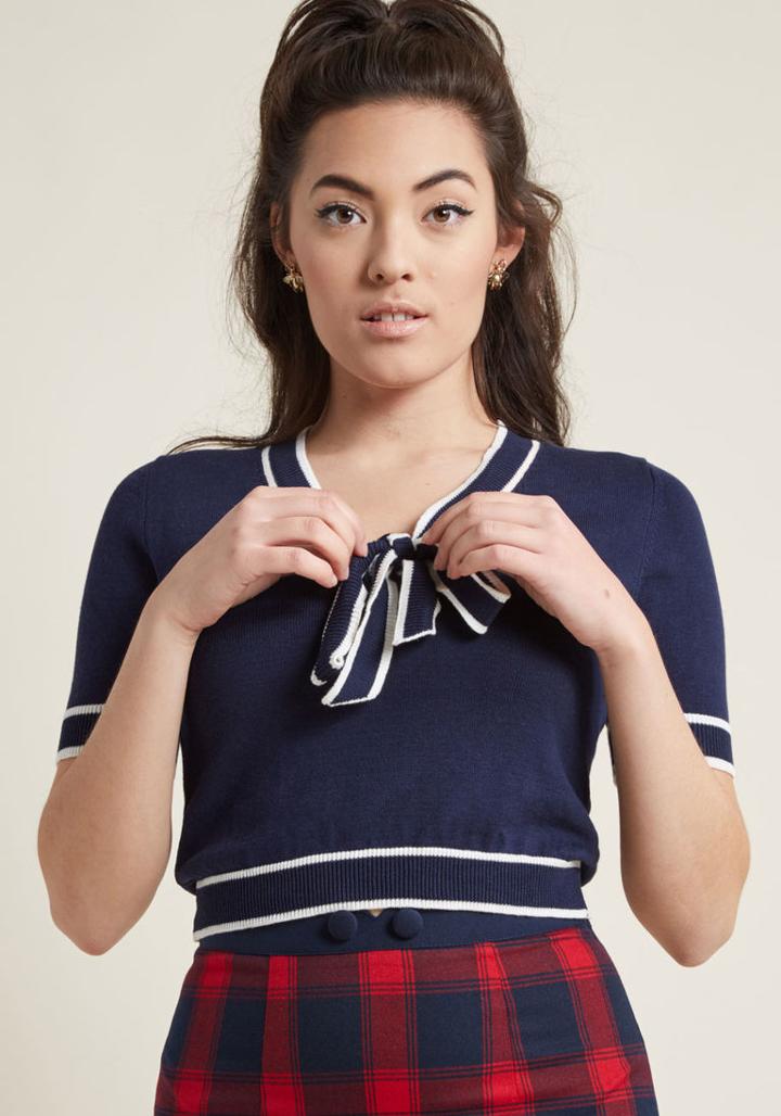 Modcloth It Just So Captains Short Sleeve Sweater In Xl