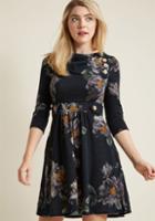 Modcloth Coach Tour A-line Dress In Forest Floral - 3/4 Sleeves In 2x