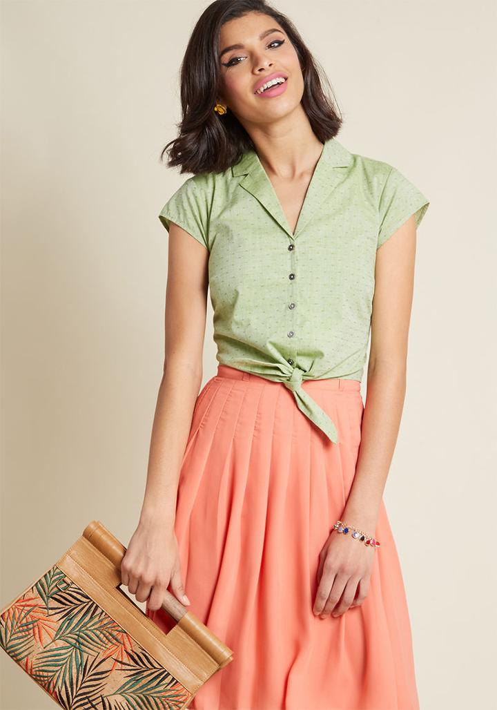 Modcloth Retro Renewal Collared Blouse In Green In M