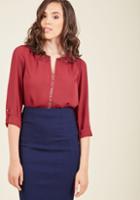 Modcloth Podcast Co-host Long Sleeve Top In Merlot Blossom In L