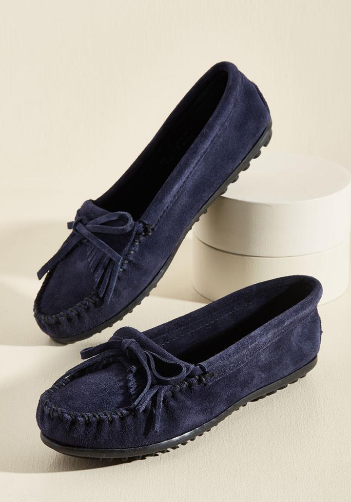 Minnetonka Fundamental Footwork Suede Flat In Navy