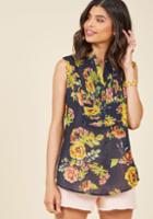 Modcloth On Your Roam Time Cotton Tunic In Navy Fleurs In Xs