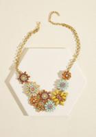  We Sense You Sporting This Faux Gemstone-encrusted Necklace One, Twice, Three Times - It's A New Staple! Showcasing A Display Of Mint, Mustard, Orange, Amber, And Auburn Petals All Strung Along A Gold Chain, This Sweet Accessory Is Sure To Win Smiles.
