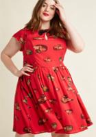 Modcloth Bow Front A-line Dress In Crimson Cat In Xs