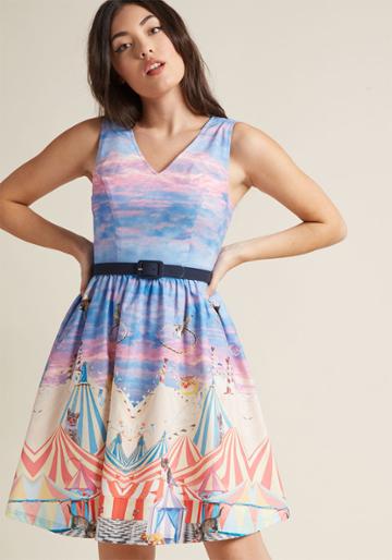 Modcloth Take Up Space A-line Dress In Circus Cats In L