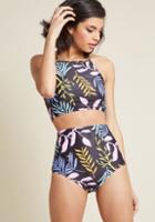 Modcloth Good Volley, Miss Molly! High-waisted Bikini Bottom In Fronds In M