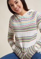 Modcloth Knit Hoodie With Mitten Pockets In Rainbow In 2x