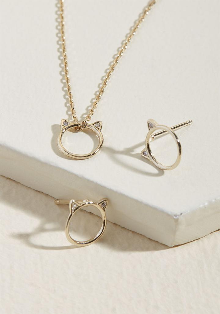 Modcloth Cat's The Ticket Necklace And Earring Set