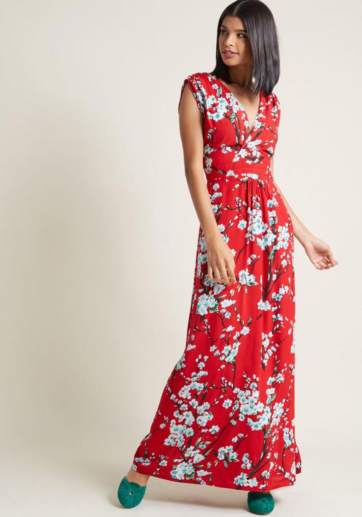 Modcloth Feeling Serene Maxi Dress In Ruby In Xs