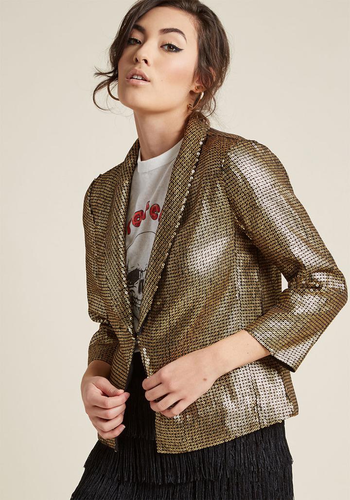 Modcloth Sequin Blazer With Open Front In Xl