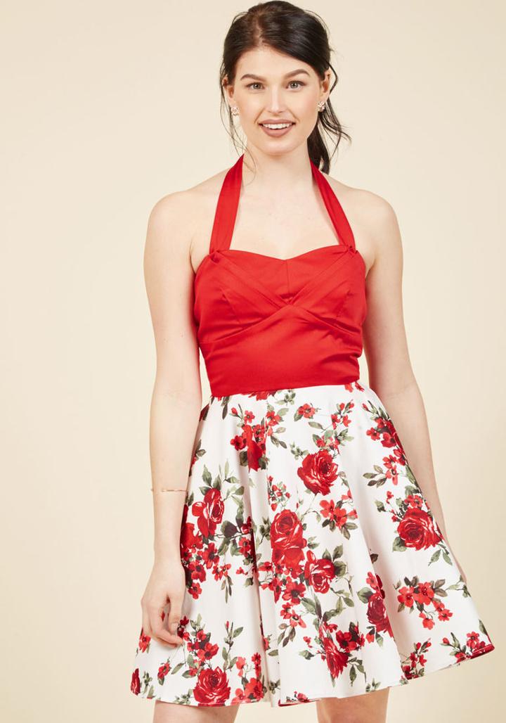 Modcloth Traveling Cake Pop Truck Dress In Crimson Bouquet