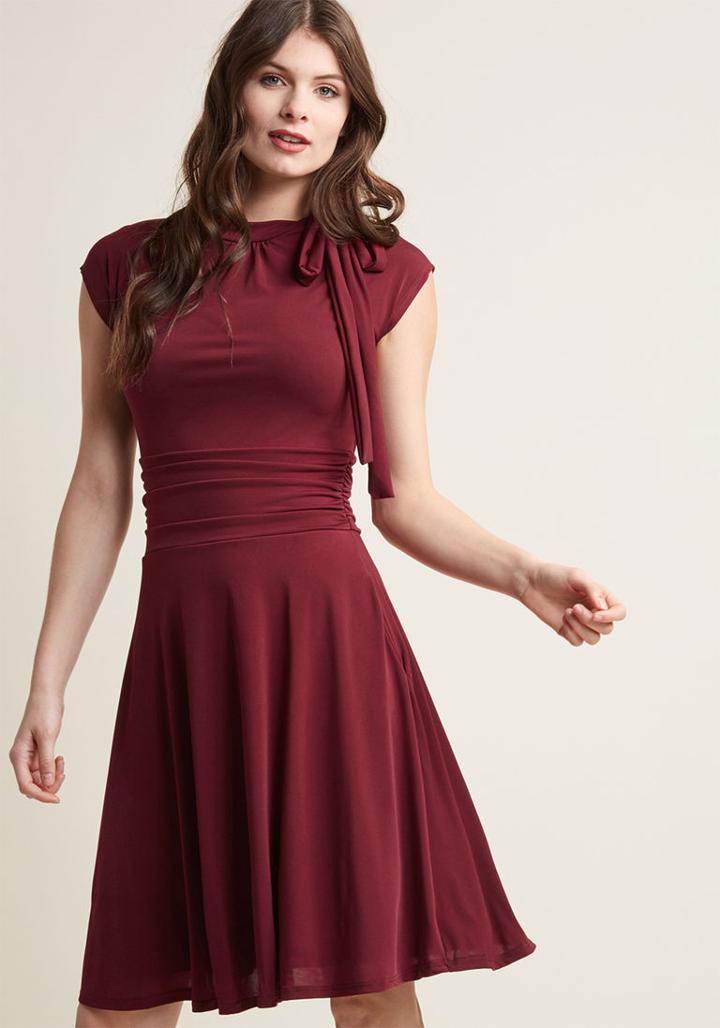 Modcloth Dance Floor Date A-line Dress In Burgundy In S